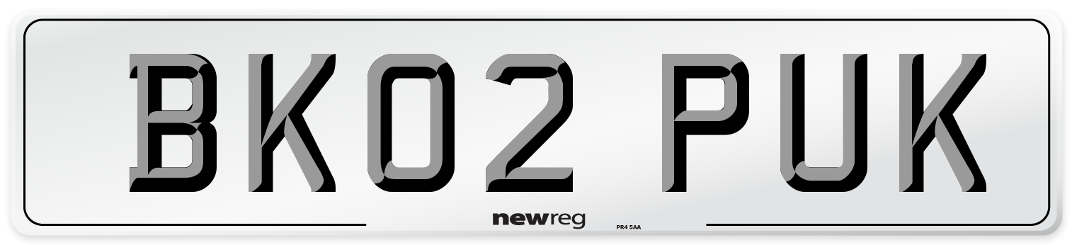 BK02 PUK Number Plate from New Reg